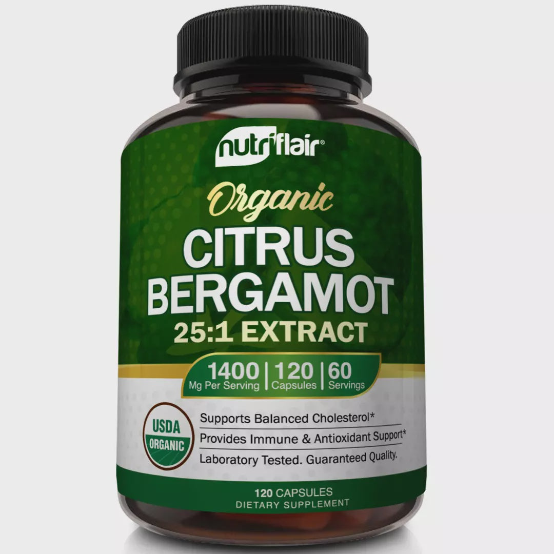 NutriFlair - Organic Citrus Bergamot 1400mg - 120 Capsules - Heart Health Supplements