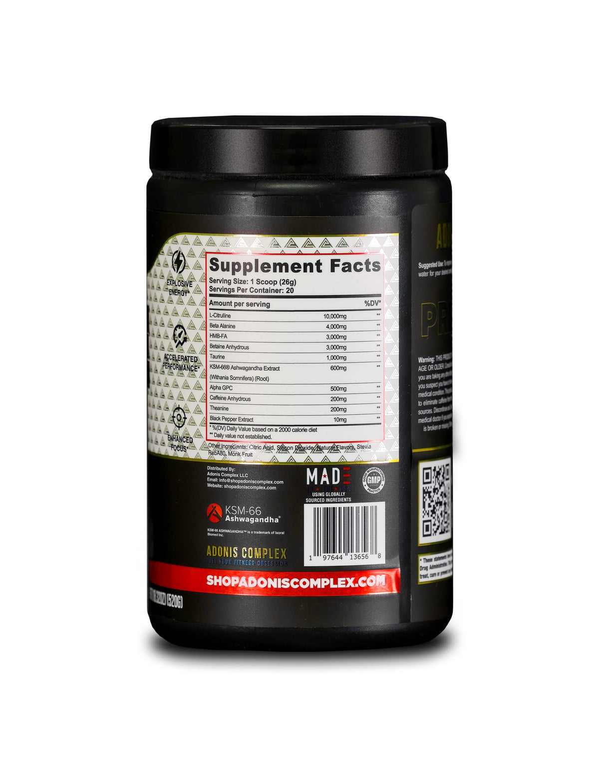 Adonis Complex Pre-Workout - Supplement Facts