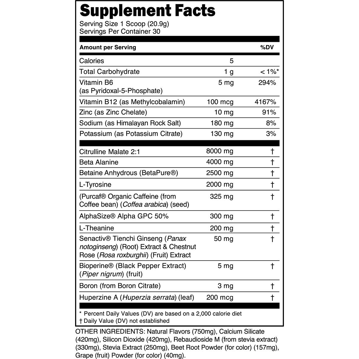 Transparent Labs Bulk Black Pre-Workout - Supplement Facts