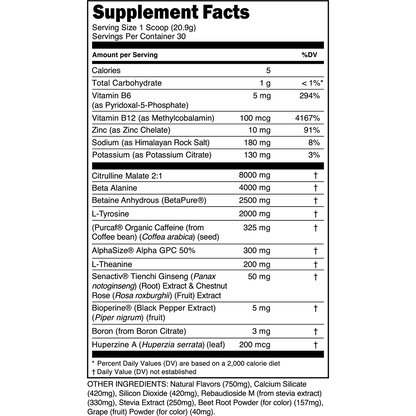 Transparent Labs Bulk Black Pre-Workout - Supplement Facts
