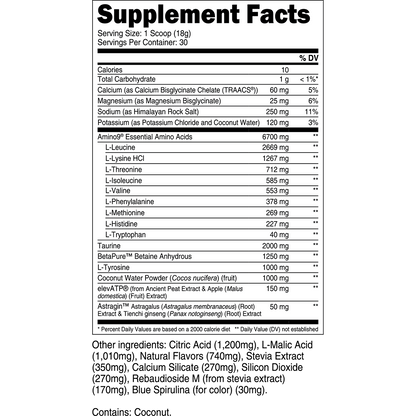 Transparent Labs Intra Workout EAA - Blue Raspberry - Supplement Facts