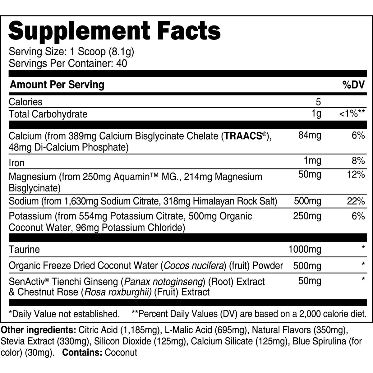 Transparent Labs Hydrate - Blue Raspberry - Supplement Facts