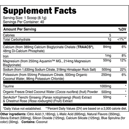 Transparent Labs Hydrate - Blue Raspberry - Supplement Facts