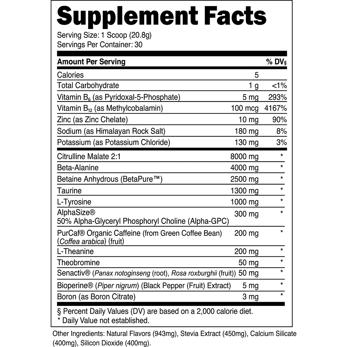 Transparent Labs Bulk Pre-Workout - Supplement Facts