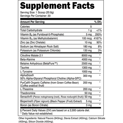 Transparent Labs Bulk Pre-Workout - Supplement Facts