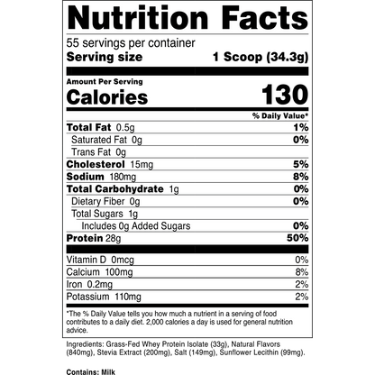Transparent Labs Grass-Fed Whey Protein Isolate - French Vanilla - Supplement Facts