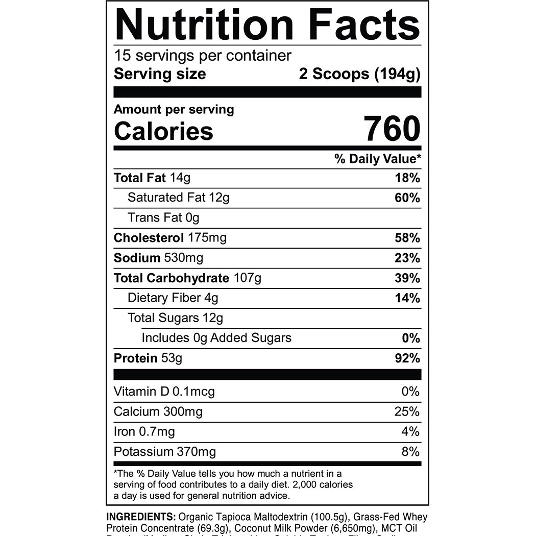 Transparent Labs Mass Gainer - Supplement Facts