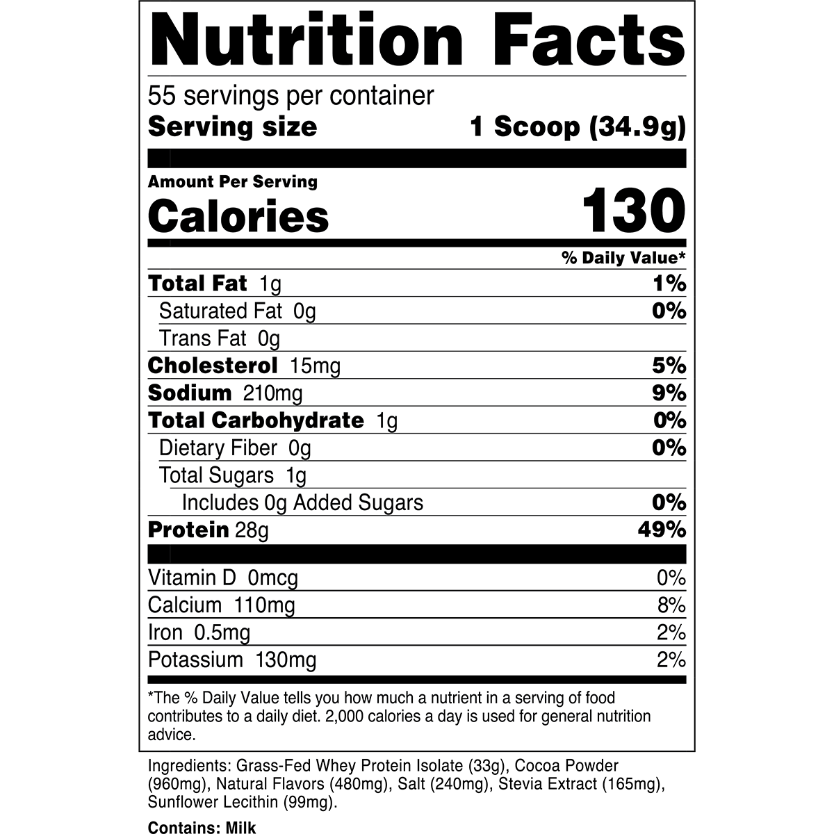 Transparent Labs Grass-Fed Whey Protein Isolate - Milk Chocolate - Supplement Facts