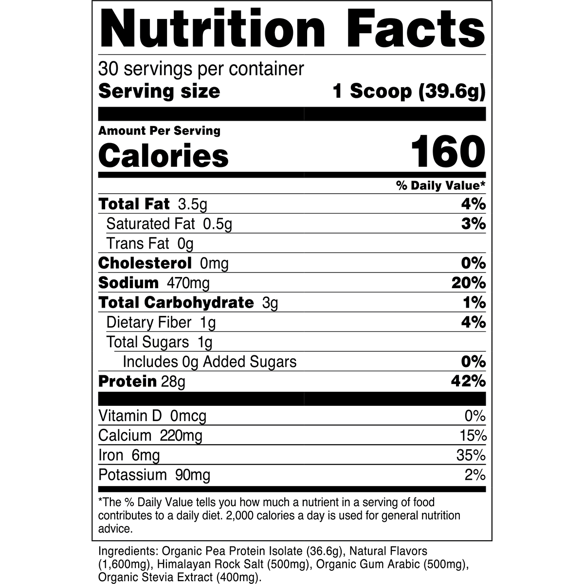 Transparent Labs Pea Protein Isolate - Vanilla - Supplement Facts