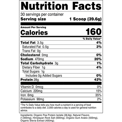 Transparent Labs Pea Protein Isolate - Vanilla - Supplement Facts