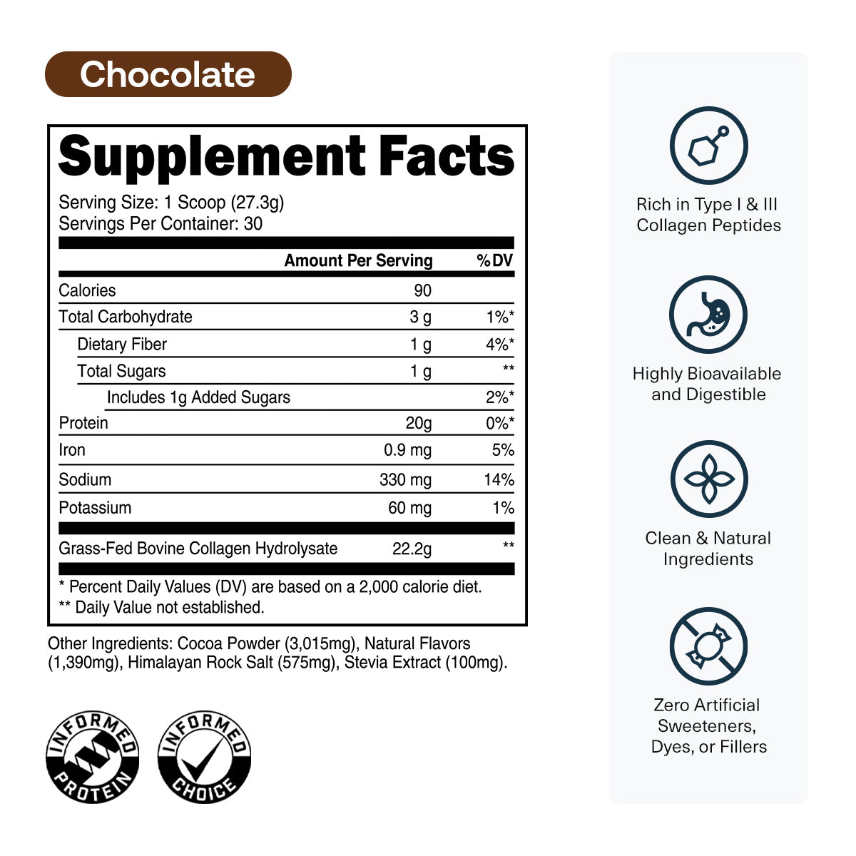 Transparent Labs Grass-Fed Collagen - Chocolate - Supplement Facts