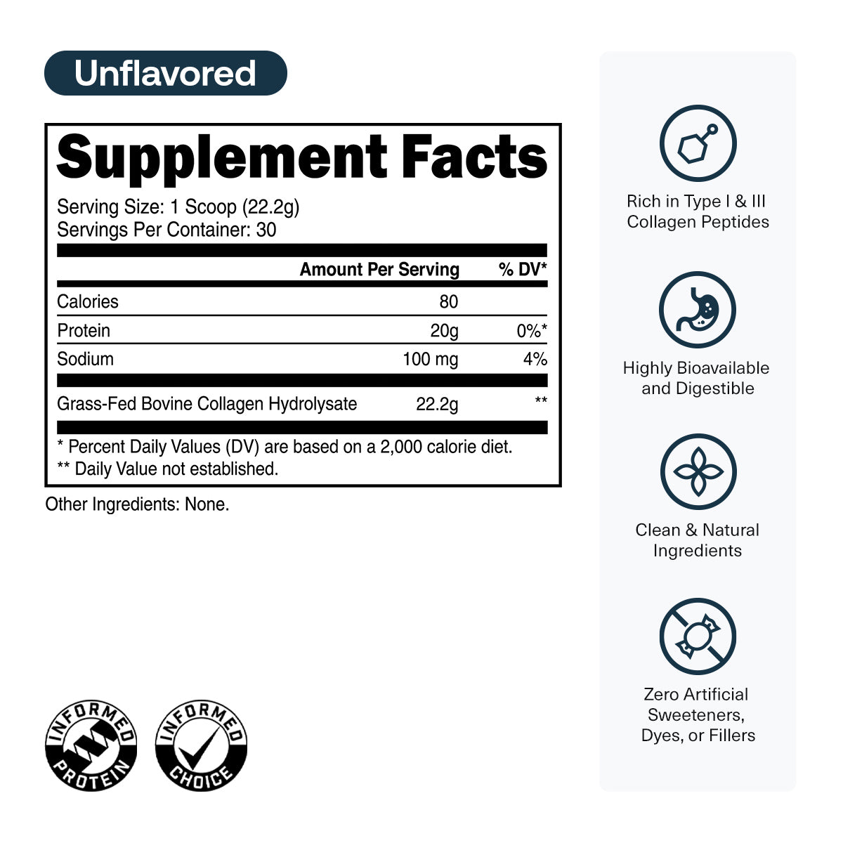 Transparent Labs Grass-Fed Collagen - Unflavored - Supplement Facts