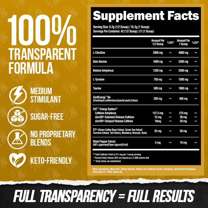 Alpha Lion Superhuman Pre - Supplement Facts