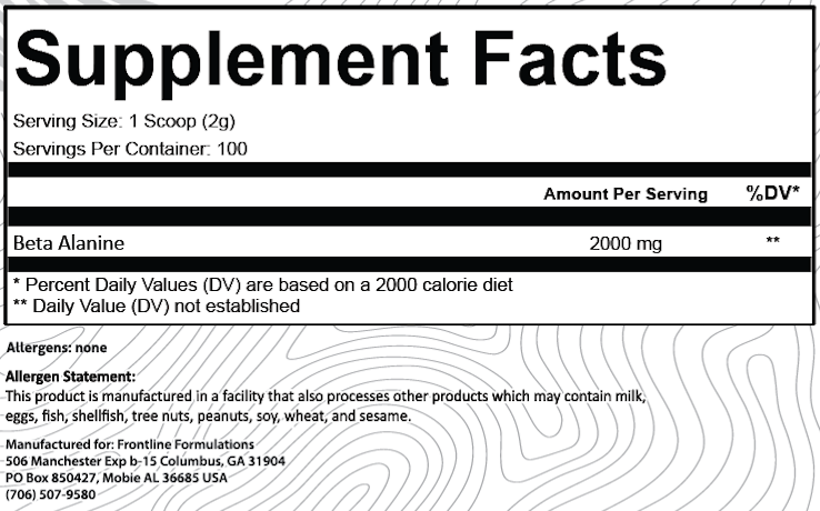 Frontline Formulations Beta Alanine - Supplement Facts