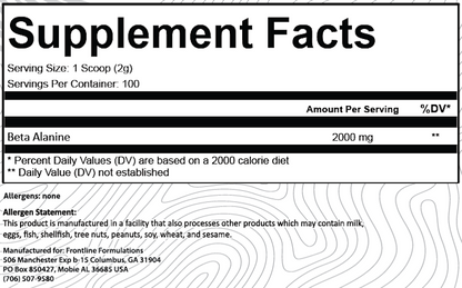 Frontline Formulations Beta Alanine - Supplement Facts