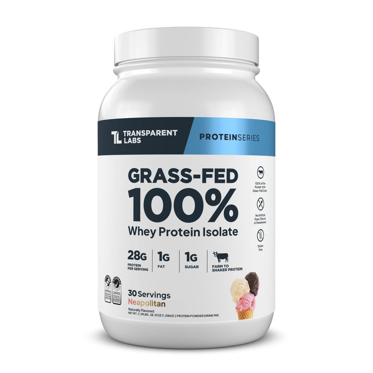 Transparent Labs Grass-Fed Whey Protein Isolate - Neapolitan