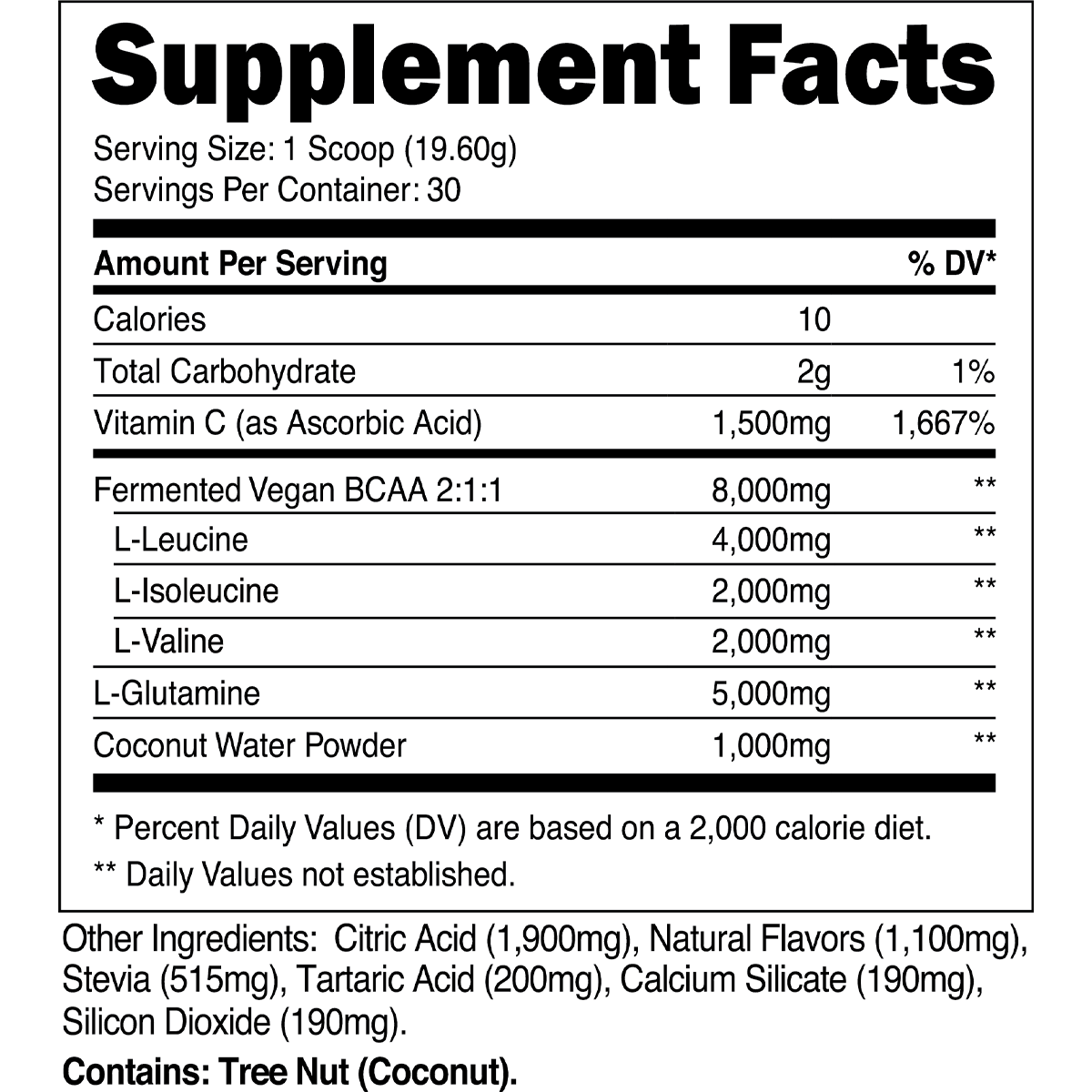 Transparent Labs BCAA Glutamine - Supplement Facts