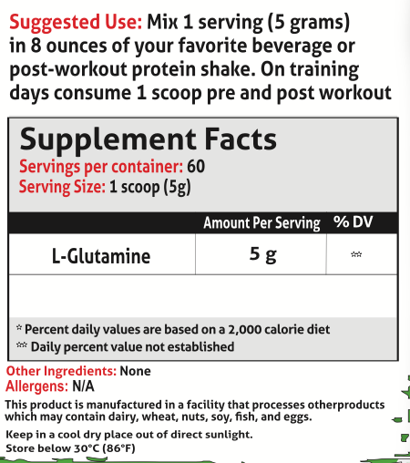 Frontline Formulations Glutamine - Supplement Facts
