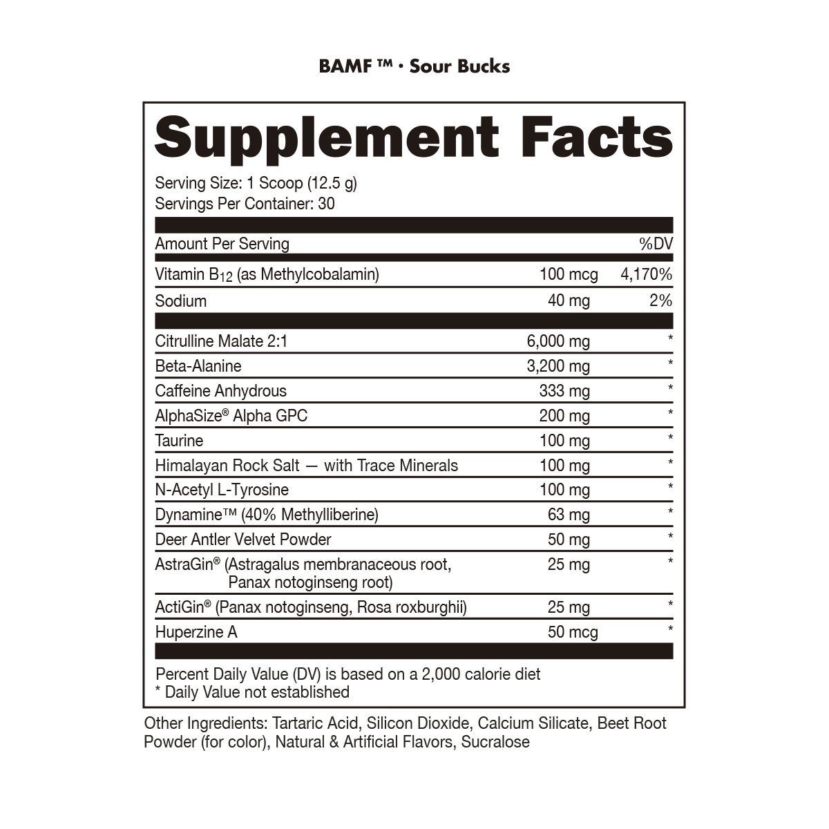 Bucked Up BAMF - Supplement Facts